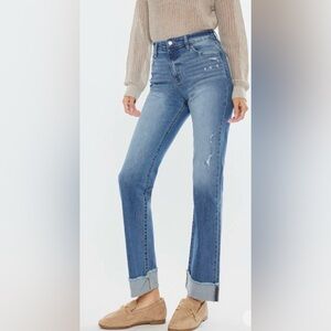 NWT Kancan High-Rise Straight Leg Jeans Trini in Medium Blue Cuffed /Convertible